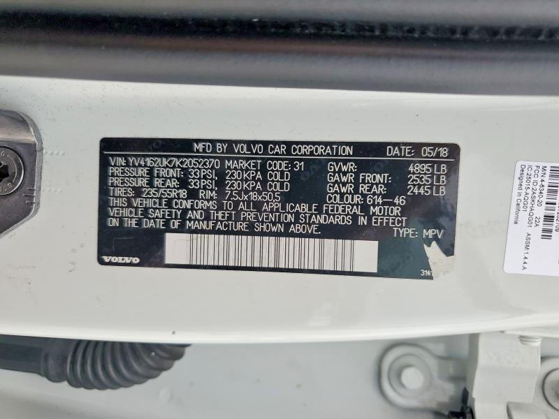 48364656 :رقم المزاد ، YV4162UK7K2052370 vin ، 2019 Volvo Xc40 مزاد بيع