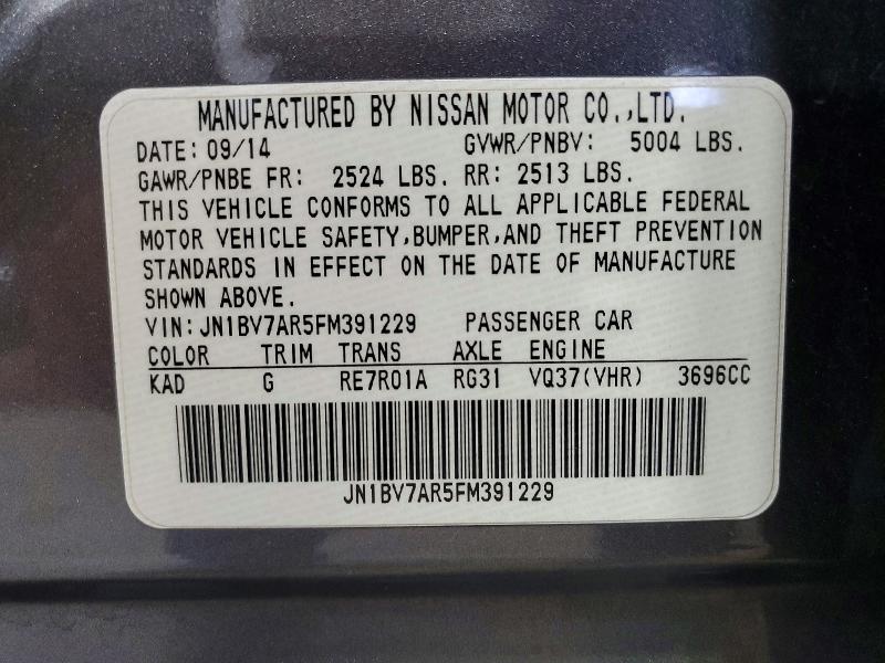 Aukcja sprzedaży 2015 Infiniti Q50, vin: JN1BV7AR5FM391229, numer aukcji: 51348856