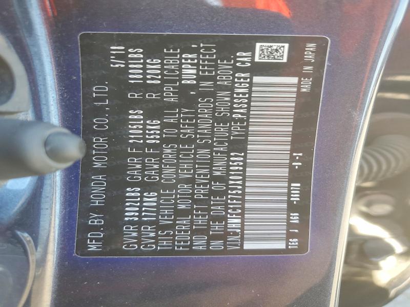Aukcja sprzedaży 2018 Honda Civic, vin: JHMFC1F75JX019582, numer aukcji: 50147596