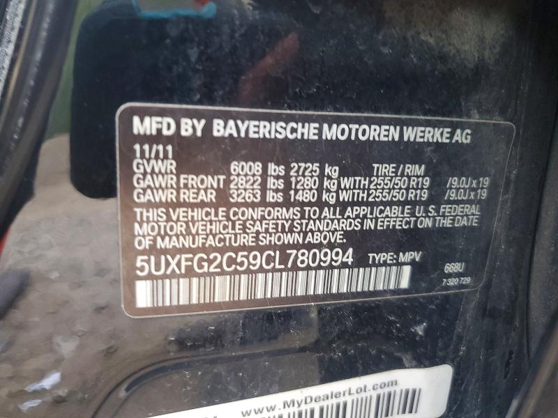 51482256 :رقم المزاد ، 5UXFG2C59CL780994 vin ، 2012 Bmw X6 مزاد بيع