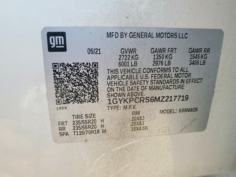 48511546 :رقم المزاد ، 1GYKPCRS6MZ217719 vin ، 2021 Cadillac Xt6 مزاد بيع