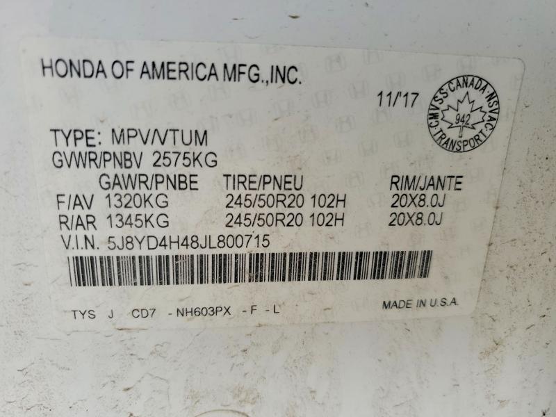 Продажа на аукционе авто 2018 Acura Mdx, vin: 5J8YD4H48JL800715, номер лота: 50267306