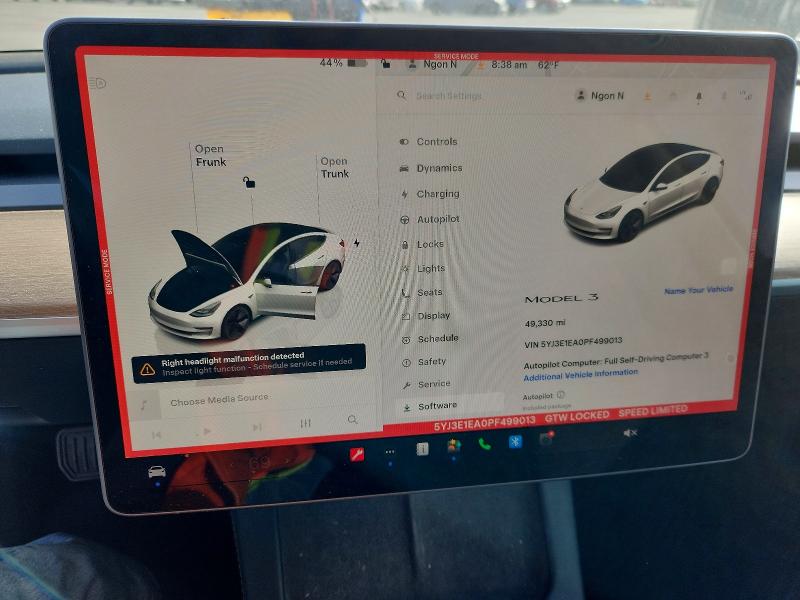 48522896 :رقم المزاد ، 5YJ3E1EA0PF499013 vin ، 2023 Tesla Model 3 مزاد بيع