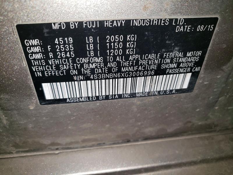 Продаж на аукціоні авто 2016 Subaru Legacy, vin: 4S3BNBN6XG3006996, номер лоту: 50605846