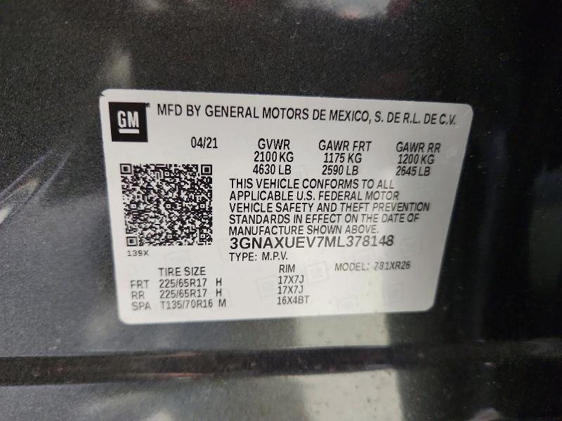 Продаж на аукціоні авто 2021 Chevrolet Equinox, vin: 3GNAXUEV7ML378148, номер лоту: 48480596