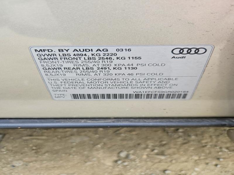 Aukcja sprzedaży 2016 Audi Q3, vin: WA1EFCFS9GR020164, numer aukcji: 50824526