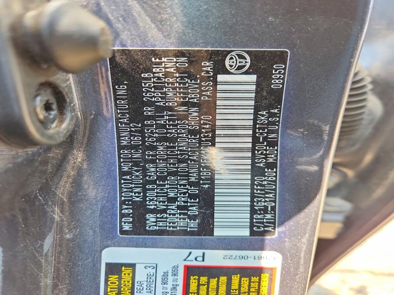 2012 Toyota Camry მანქანა იყიდება აუქციონზე, vin: 4T1BF1FK1CU131470, აუქციონის ნომერი: 51507996