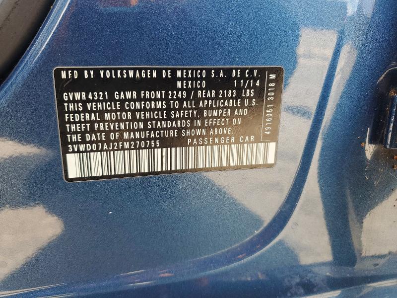 Aukcja sprzedaży 2015 Volkswagen Jetta, vin: 3VWD07AJ2FM270755, numer aukcji: 51458166