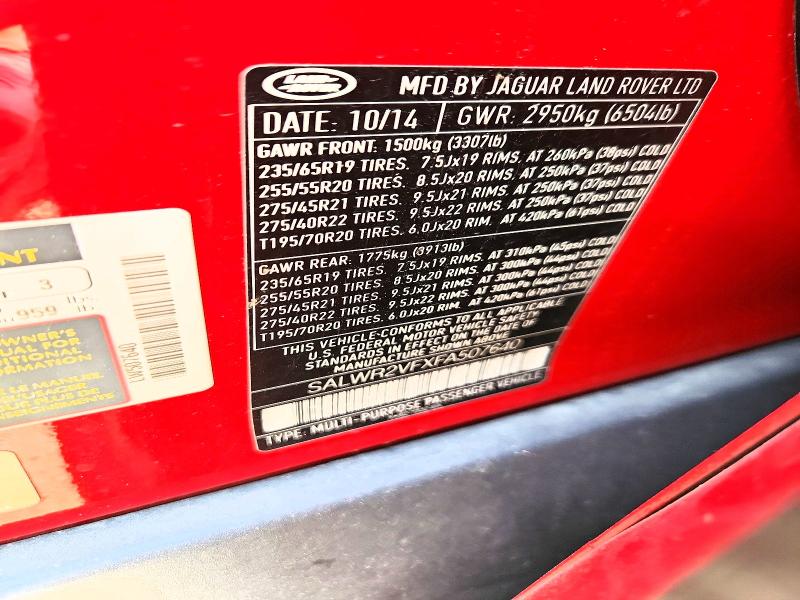 2015 Land Rover Range Rover Sport მანქანა იყიდება აუქციონზე, vin: SALWR2VFXFA507640, აუქციონის ნომერი: 50313806
