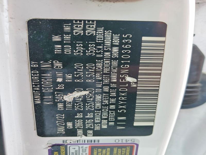 48001256 :رقم المزاد ، 5XYRKDLF5NG103635 vin ، 2022 Kia Sorento مزاد بيع