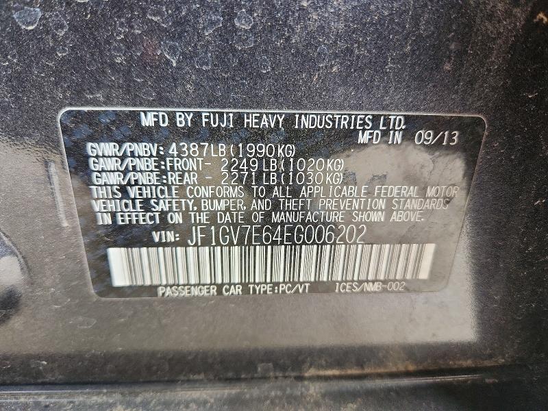 51188066 :رقم المزاد ، JF1GV7E64EG006202 vin ، 2014 Subaru Impreza مزاد بيع