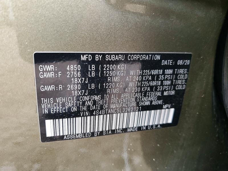 Продажа на аукционе авто 2020 Subaru Outback, vin: 4S4BTANC5L3262121, номер лота: 49543596