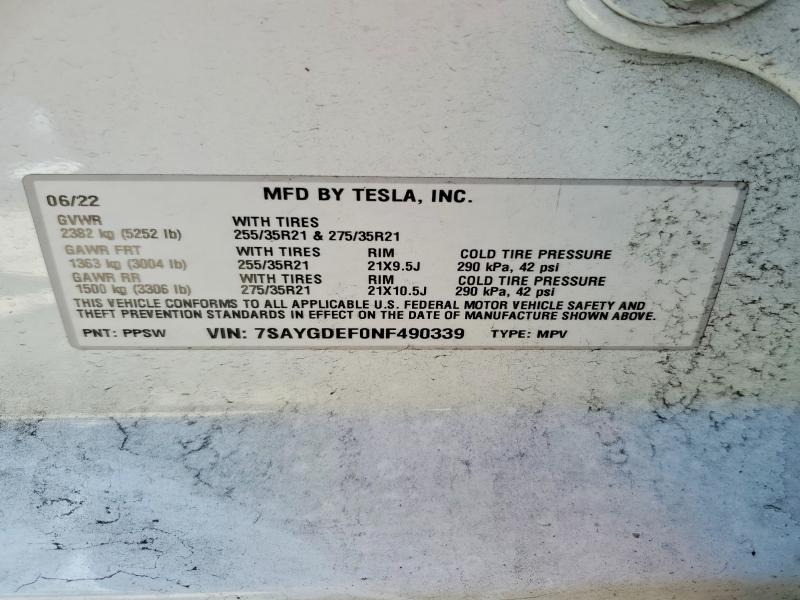Продажа на аукционе авто 2022 Tesla Model Y, vin: 7SAYGDEF0NF490339, номер лота: 51210836