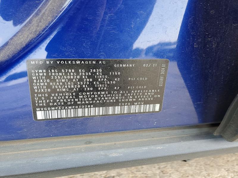 50731536 :رقم المزاد ، WVGDMPE2XMP013288 vin ، 2021 Volkswagen Id.4 مزاد بيع