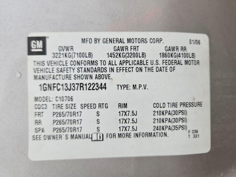 2007 Chevrolet Tahoe მანქანა იყიდება აუქციონზე, vin: 1GNFC13J37R122344, აუქციონის ნომერი: 47974926
