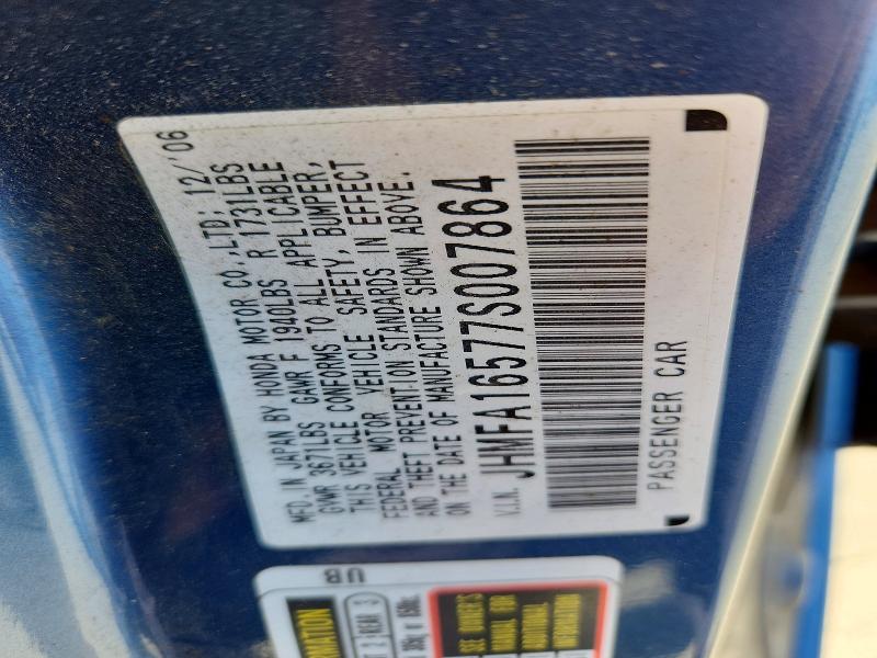 Продажа на аукционе авто 2007 Honda Civic, vin: JHMFA16577S007864, номер лота: 51543836