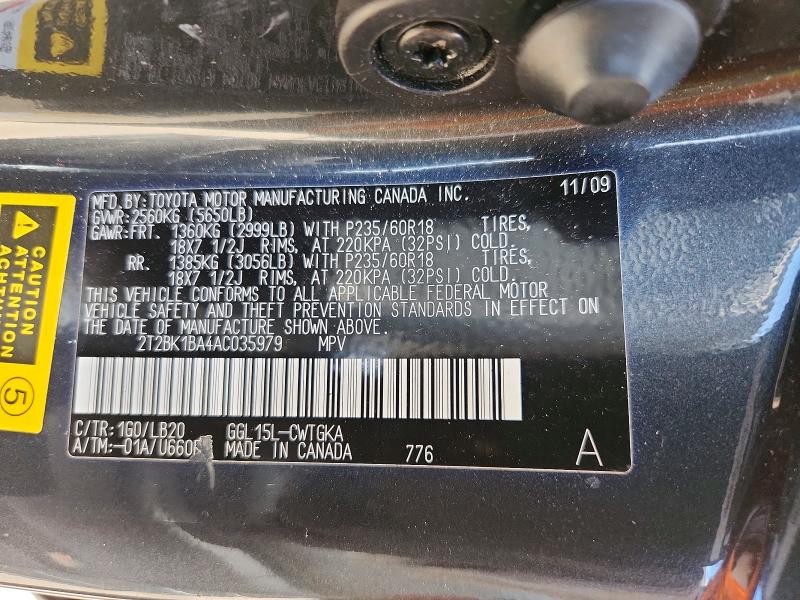 Aukcja sprzedaży 2010 Lexus Rx, vin: 2T2BK1BA4AC035979, numer aukcji: 51600016