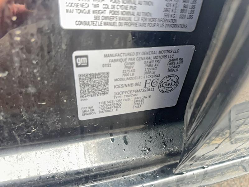 50394946 :رقم المزاد ، 1GCPYCEF6MZ393641 vin ، 2021 Chevrolet Silverado مزاد بيع