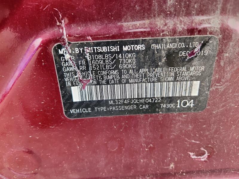 2020 Mitsubishi Mirage მანქანა იყიდება აუქციონზე, vin: ML32F4FJ0LHF04722, აუქციონის ნომერი: 51813716