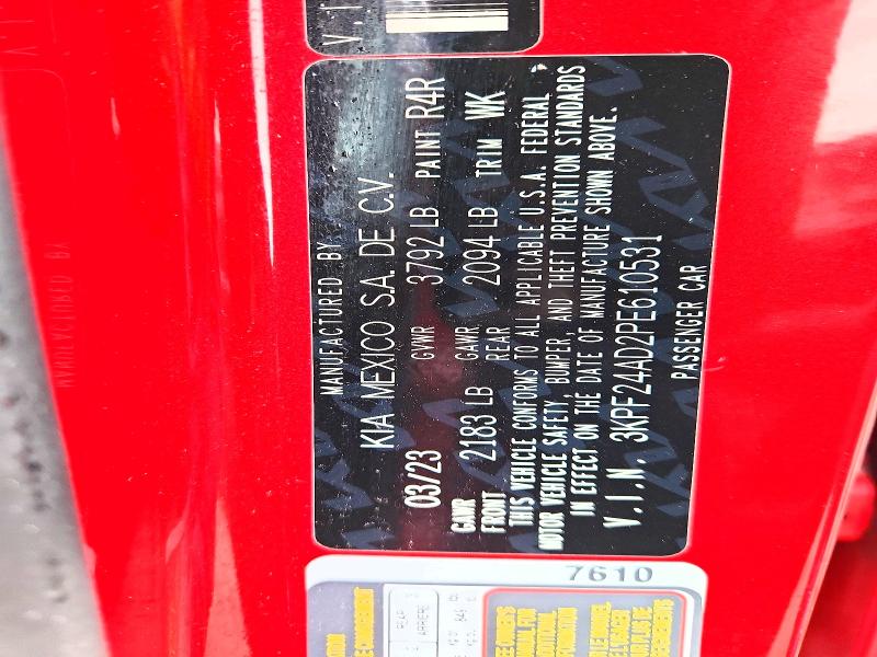 51189956 :رقم المزاد ، 3KPF24AD2PE610531 vin ، 2023 Kia Forte مزاد بيع