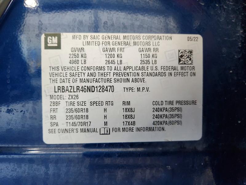 50248236 :رقم المزاد ، LRBAZLR46ND128470 vin ، 2022 Buick Envision مزاد بيع