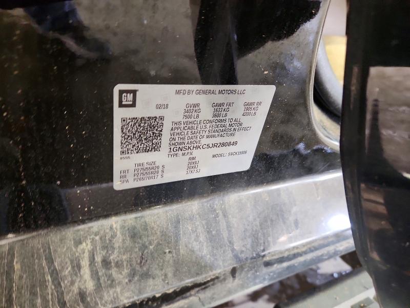 2018 Chevrolet Suburban მანქანა იყიდება აუქციონზე, vin: 1GNSKHKC5JR280849, აუქციონის ნომერი: 50629596