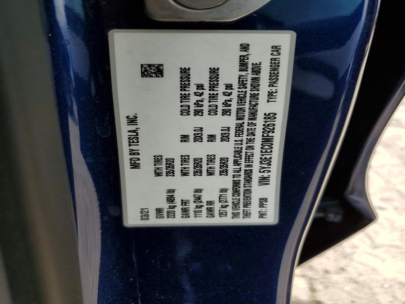 47823626 :رقم المزاد ، 5YJ3E1EC0MF926185 vin ، 2021 Tesla Model 3 مزاد بيع