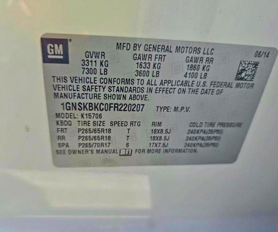Продажа на аукционе авто 2015 Chevrolet Tahoe, vin: 1GNSKBKC0FR220207, номер лота: 50141056