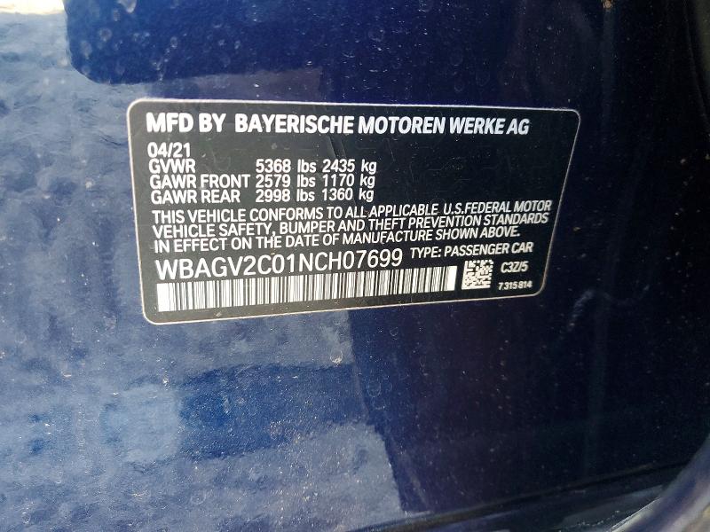 49543316 :رقم المزاد ، WBAGV2C01NCH07699 vin ، 2022 Bmw 840i مزاد بيع