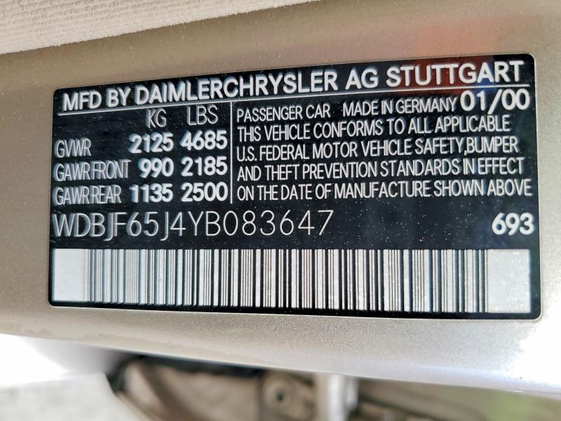 Продажа на аукционе авто 2000 Mercedes-benz E, vin: WDBJF65J4YB083647, номер лота: 48933616
