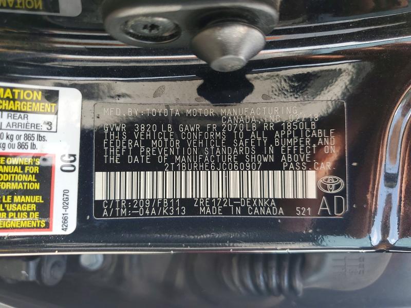 Продаж на аукціоні авто 2018 Toyota Corolla, vin: 2T1BURHE6JC060907, номер лоту: 51604666