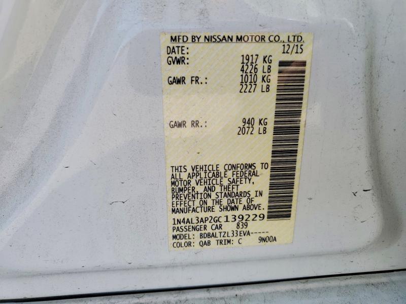 Aukcja sprzedaży 2016 Nissan Altima, vin: 1N4AL3AP2GC139229, numer aukcji: 48317316