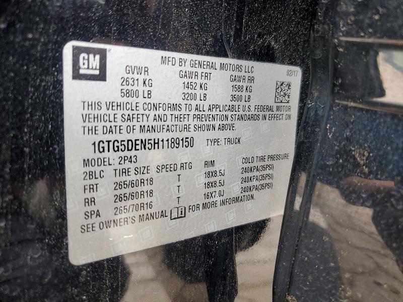 51269826 :رقم المزاد ، 1GTG5DEN5H1189150 vin ، 2017 Gmc Canyon مزاد بيع