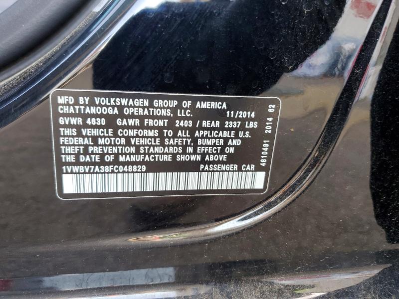 2015 Volkswagen Passat მანქანა იყიდება აუქციონზე, vin: 1VWBV7A38FC048829, აუქციონის ნომერი: 51677096