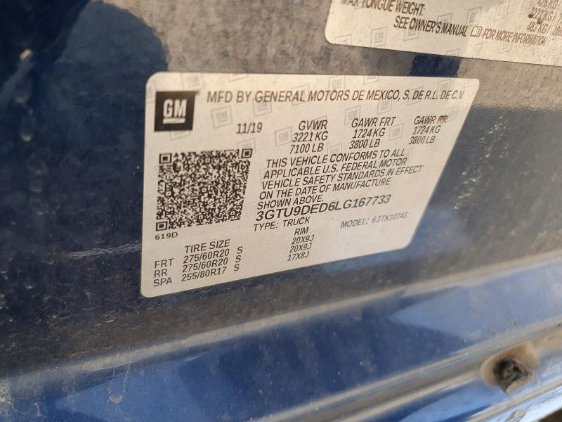 2020 Gmc Sierra მანქანა იყიდება აუქციონზე, vin: 3GTU9DED6LG167733, აუქციონის ნომერი: 50876566
