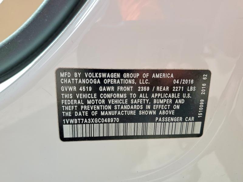 Aukcja sprzedaży 2016 Volkswagen Passat, vin: 1VWBT7A3XGC048970, numer aukcji: 50276216
