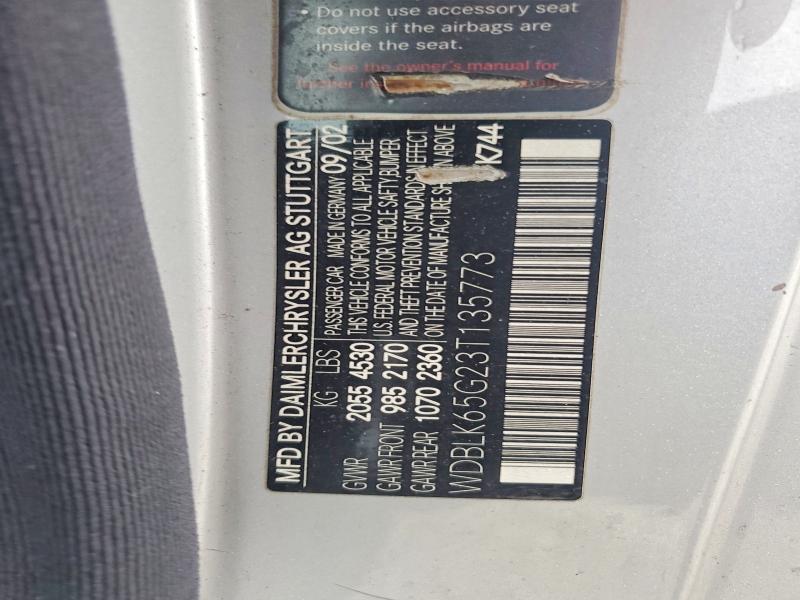 48235426 :رقم المزاد ، WDBLK65G23T135773 vin ، 2003 Mercedes-benz Clk مزاد بيع