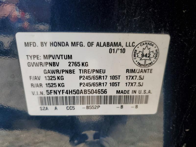 Продажа на аукционе авто 2010 Honda Pilot, vin: 5FNYF4H50AB504656, номер лота: 47895206