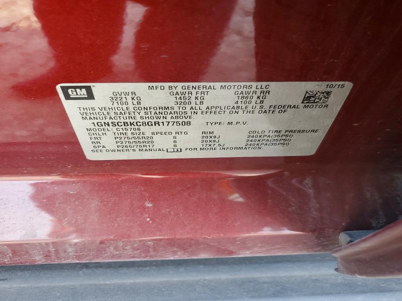 51107126 :رقم المزاد ، 1GNSCBKC8GR177508 vin ، 2016 Chevrolet Tahoe مزاد بيع