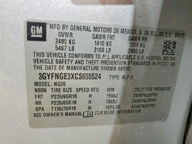 51886276 :رقم المزاد ، 3GYFNGE3XCS655524 vin ، 2012 Cadillac Srx مزاد بيع