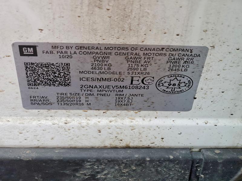 Aukcja sprzedaży 2021 Chevrolet Equinox, vin: 2GNAXUEV5M6108243, numer aukcji: 48399216
