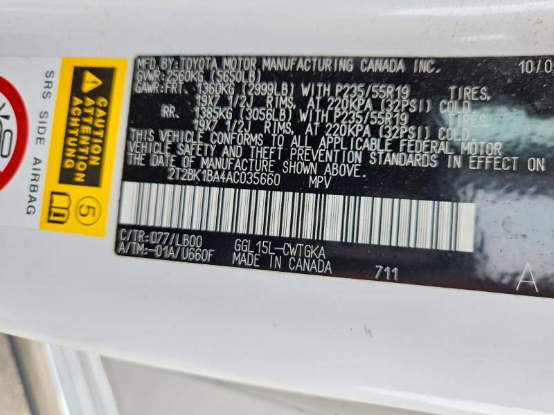51702186 :رقم المزاد ، 2T2BK1BA4AC035660 vin ، 2010 Lexus Rx مزاد بيع