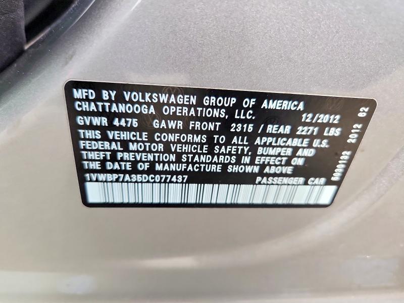 Продаж на аукціоні авто 2013 Volkswagen Passat, vin: 1VWBP7A35DC077437, номер лоту: 49114596