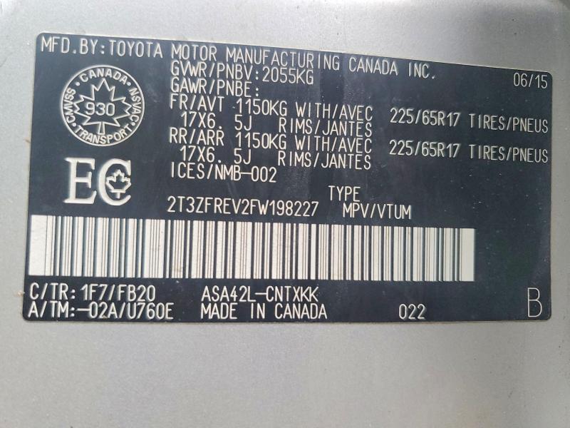 Продаж на аукціоні авто 2015 Toyota Rav4, vin: 2T3ZFREV2FW198227, номер лоту: 48587706