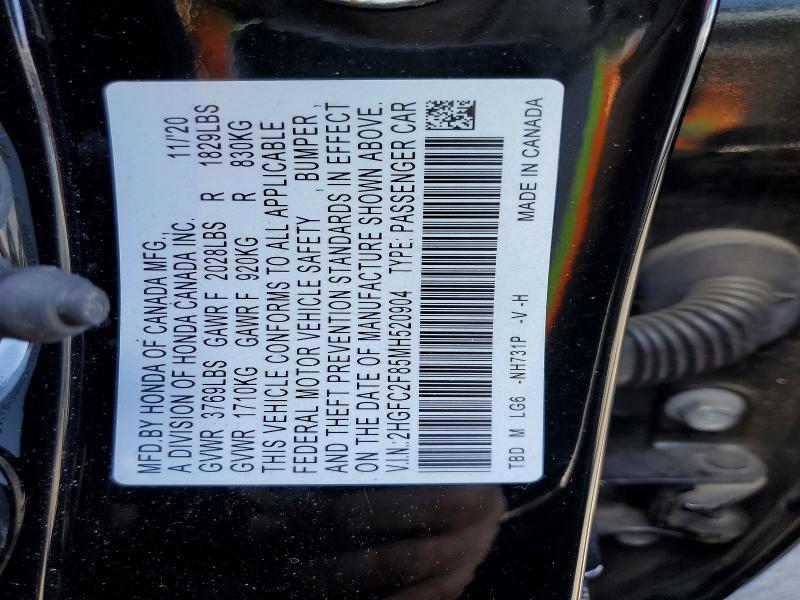 Продажа на аукционе авто 2021 Honda Civic, vin: 2HGFC2F85MH520904, номер лота: 49867676