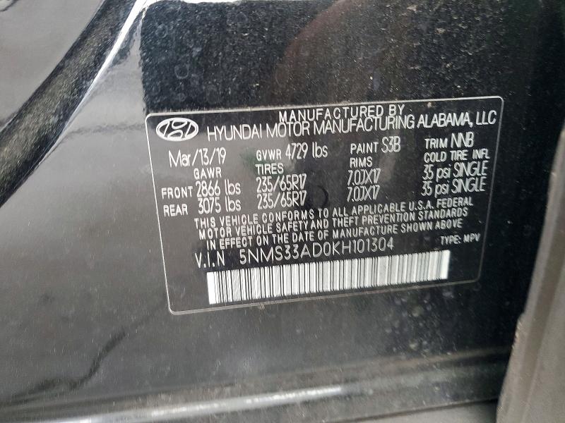 Aukcja sprzedaży 2019 Hyundai Santa Fe, vin: 5NMS33AD0KH101304, numer aukcji: 51013426