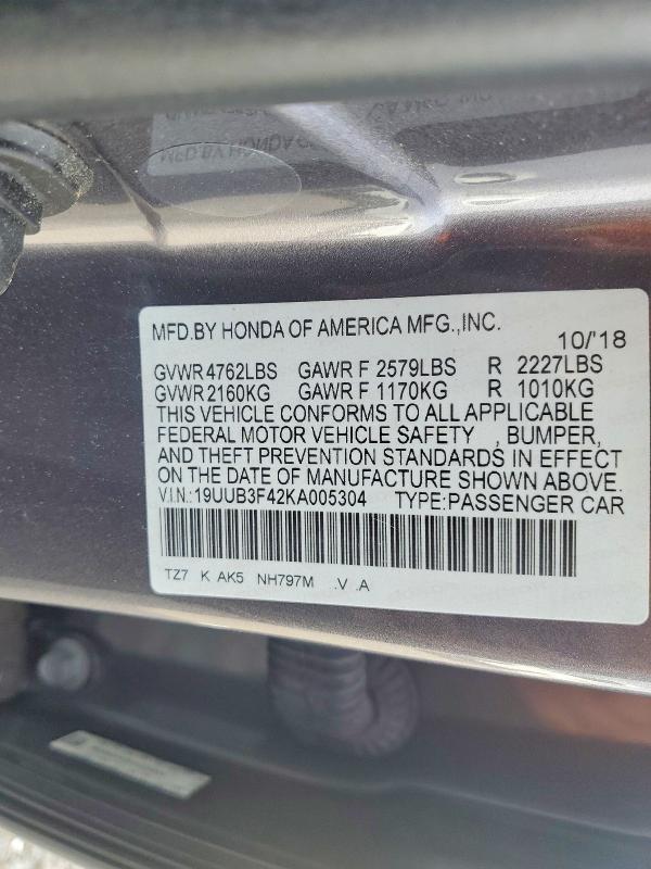 51518916 :رقم المزاد ، 19UUB3F42KA005304 vin ، 2019 Acura Tlx مزاد بيع