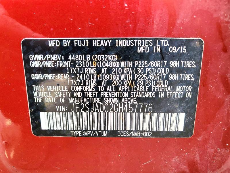 Продажа на аукционе авто 2016 Subaru Forester, vin: JF2SJADC2GH457776, номер лота: 49459546