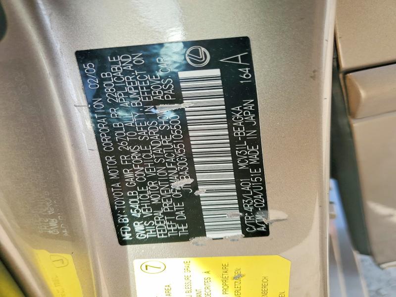 50719686 :رقم المزاد ، JTHBA30GX55105500 vin ، 2005 Lexus Es مزاد بيع