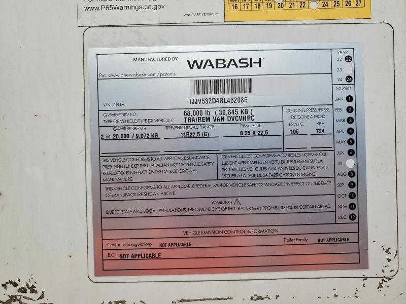 47940886 :رقم المزاد ، 1JJV532D4RL462086 vin ، 2024 Waba Dvc مزاد بيع